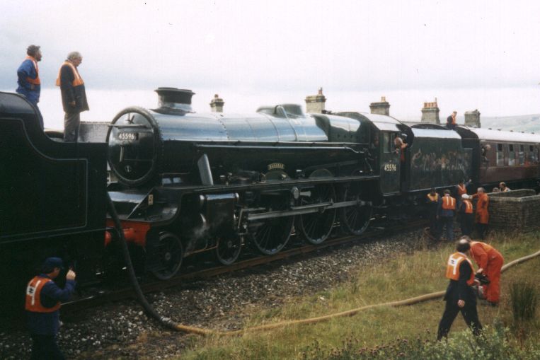 45596 Bahamas behind "Black 5" number 44871 at Garsdale, 11 August 1993