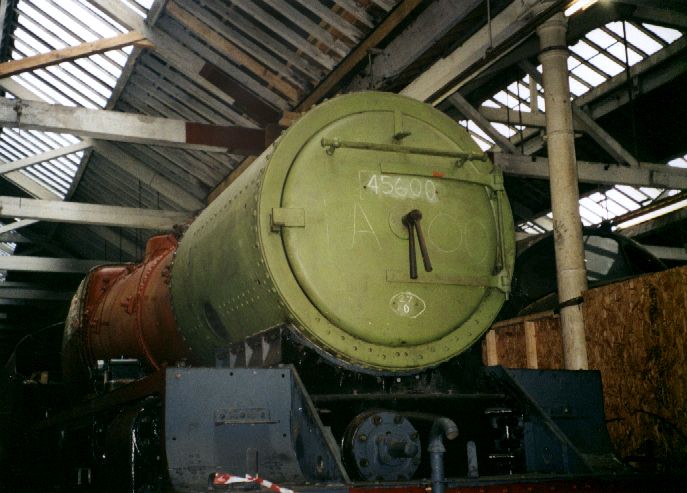 5690 Leander undergoing restoration at Bury, East Lancs Railway, 18 February 2002