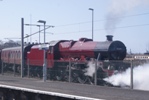 45699 Galatea reversing out of the depot onto the running line at Carnforth, 16 April 2013